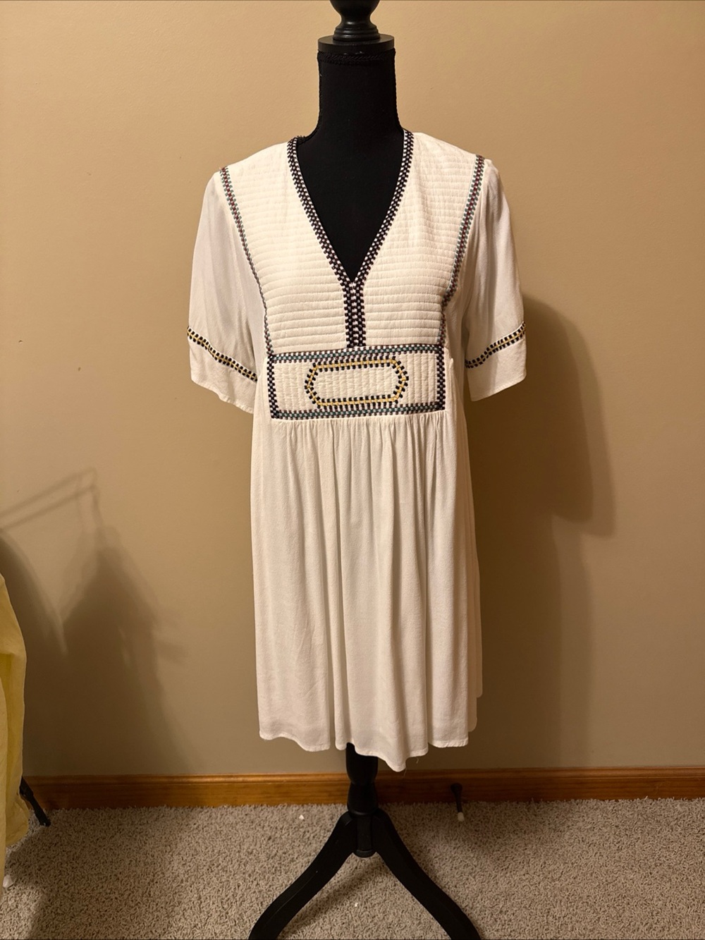 ba&sh Cream Midi Dress with Black Trim